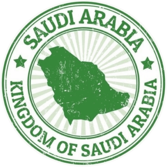 ملصق ختم خريطة المملكة العربية السعودية بتصميم عتيق باللون الأخضر