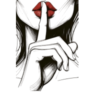 ملصق همس الصمت | Line Art مينيماليست | شفاه حمراء فنية