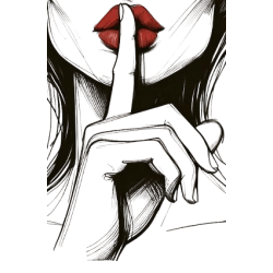 ملصق همس الصمت | Line Art مينيماليست | شفاه حمراء فنية