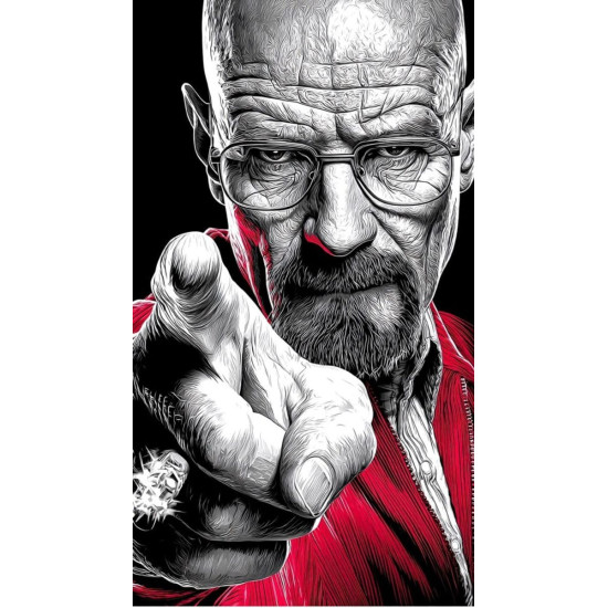 ملصق فني لشخصية والتر وايت هايغنبيرغ بأسلوب رسم خطي ولمسة حمراء