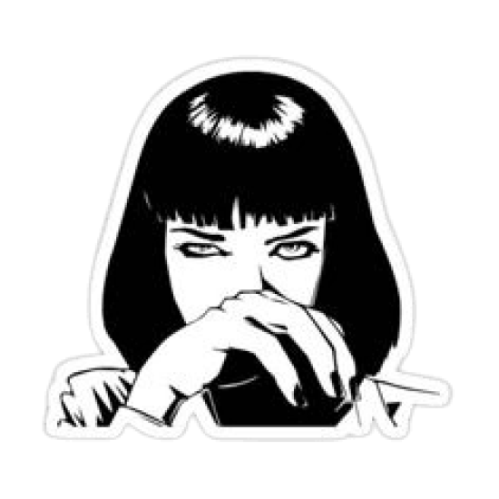 ملصق ميا والاس أبيض وأسود من فيلم Pulp Fiction بتصميم سينمائي كلاسيكي