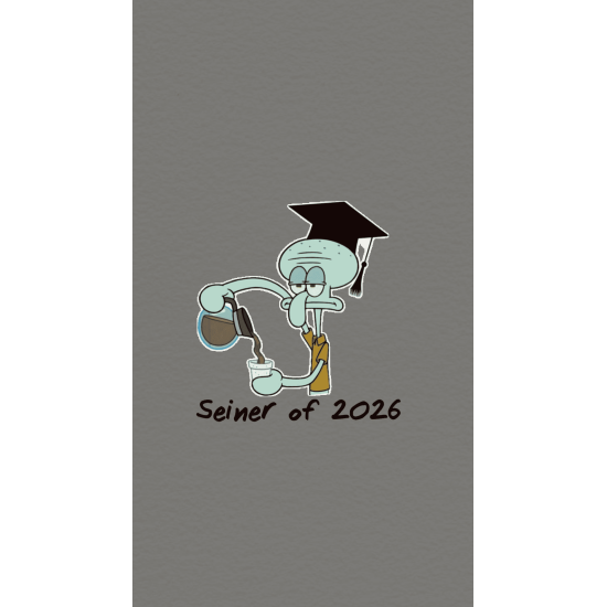 ملصق شفيق حبار يرتدي قبعة التخرج ويصب القهوة مع عبارة Senior of 2026