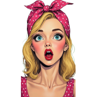 ملصق فني بوب آرت | سيدة مذهولة بشعر أشقر ووشاح وردي منقط