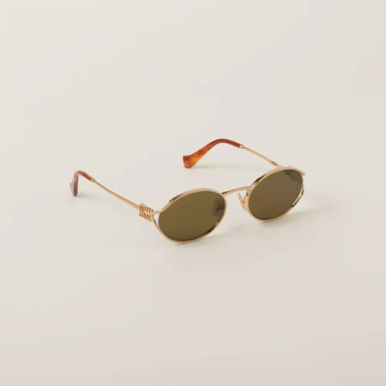 نظارة MIU MIU الشمسية بتصميم دائري ذهبي وعدسات بنية