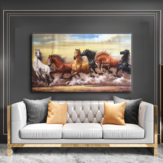 لوحة كانفس جدارية جميلة بتصميم عصري "الخيول