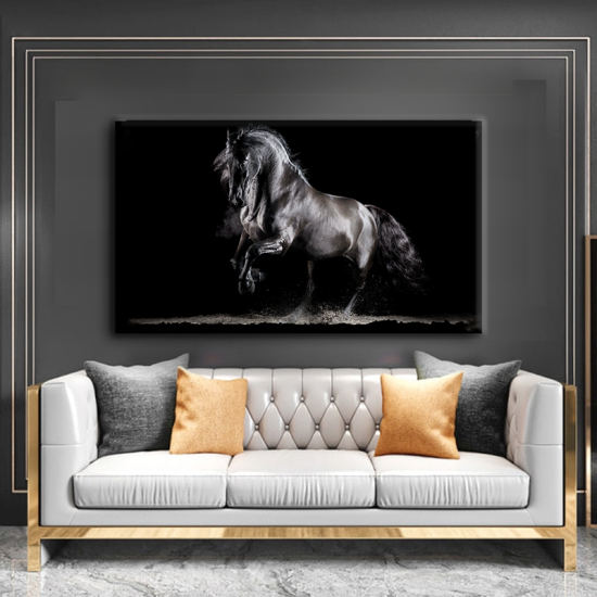 لوحة كانفس جدارية جميلة " حصان بفخامة اللون الاسود"