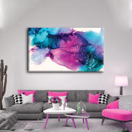 لوحة كانفس جدارية مودرن وعصرية باللون الزهري ومدرجات الأزرق وألأبيض