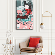 لوحة كانفس جدارية طولية بالالوان البينك الفاتح والكرتواز والرمادي والابيض