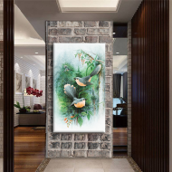 لوحة كانفس جدارية طولية بألوان جذابة "عصفورين في الطبيعة "