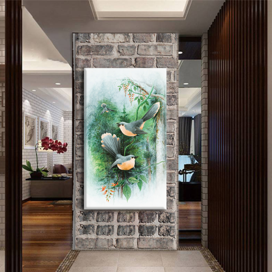 لوحة كانفس جدارية طولية بألوان جذابة "عصفورين في الطبيعة "