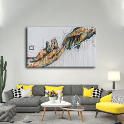 لوحة كانفس جدارية عرضية يالوان جميلة "يدين تحاول الالتقاء ببعضهما البعض "