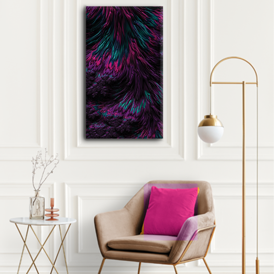 لوحة كانفس جدارية طولية بألوان جذابة الزهري والموف والكرتوازي