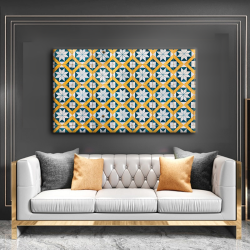 لوحة كانفس جدارية جميلة مربعات وورود بألون البرتقالي والازرق الفاتح