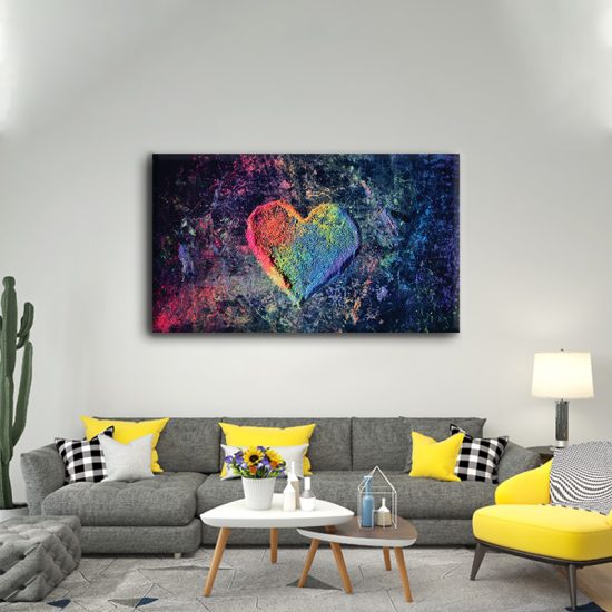 لوحة كانفس جدارية عرضية بقلب متعدد الالوان