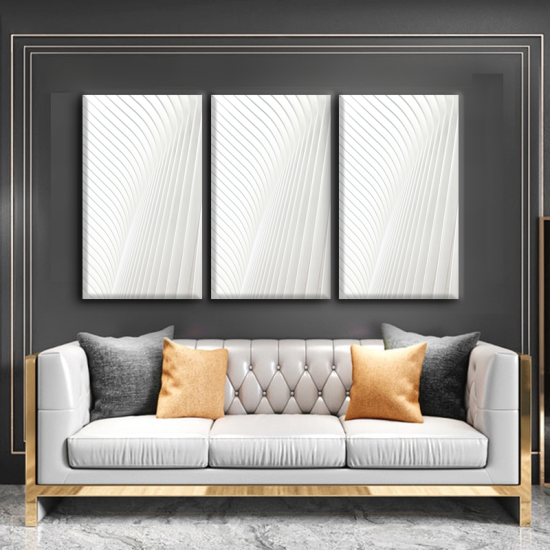 طقم لوحات كانفس جدارية جميلة بتصميم مموج أبيض