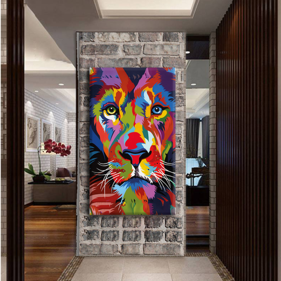 لوحة كانفس جدارية جميلة "وجه أسد" متعدد الالوان