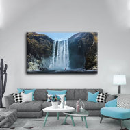 لوحة كانفس جدارية عرضية منظر لطبيعة باللون السماوي والرمادي الغامق